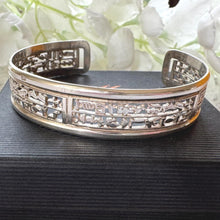 Load image into Gallery viewer, Vintage Sterling Silver Egyptian Hieroglyphic Amulet Bangle: 1970s Talisman Jewellery
