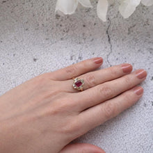 Cargar imagen en el visor de la galería, Antique Art Deco 9ct Gold Ruby Paste &amp; White Zircon Geometric Ring
