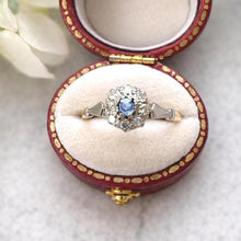 Load image into Gallery viewer, Antique 1920s Sapphire Diamond Cluster Ring: 18ct Gold &amp; Platinum Edwardian/Art Deco Engagement Ring
