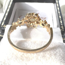 Load image into Gallery viewer, Antique 9ct Gold Natural Opal Cluster Daisy Ring: Georgian/Victorian Ornate Halo Ring
