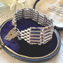 Load image into Gallery viewer, Vintage 1976 Sterling Silver Wide Gate Bracelet With Heart Padlock Clasp. Romantic Sweetheart Jewellery

