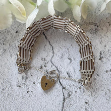 Load image into Gallery viewer, Vintage 1976 Sterling Silver Wide Gate Bracelet With Heart Padlock Clasp. Romantic Sweetheart Jewellery
