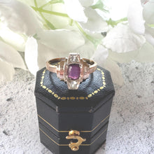Charger l'image dans la galerie, Antique Art Deco 9ct Gold Ruby Paste &amp; White Zircon Geometric Ring
