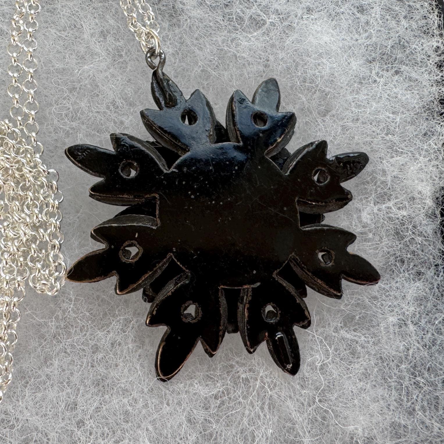 Antique Georgian Black Vauxhall Glass Flower Pendant Necklace: Rare English Regency Jewellery