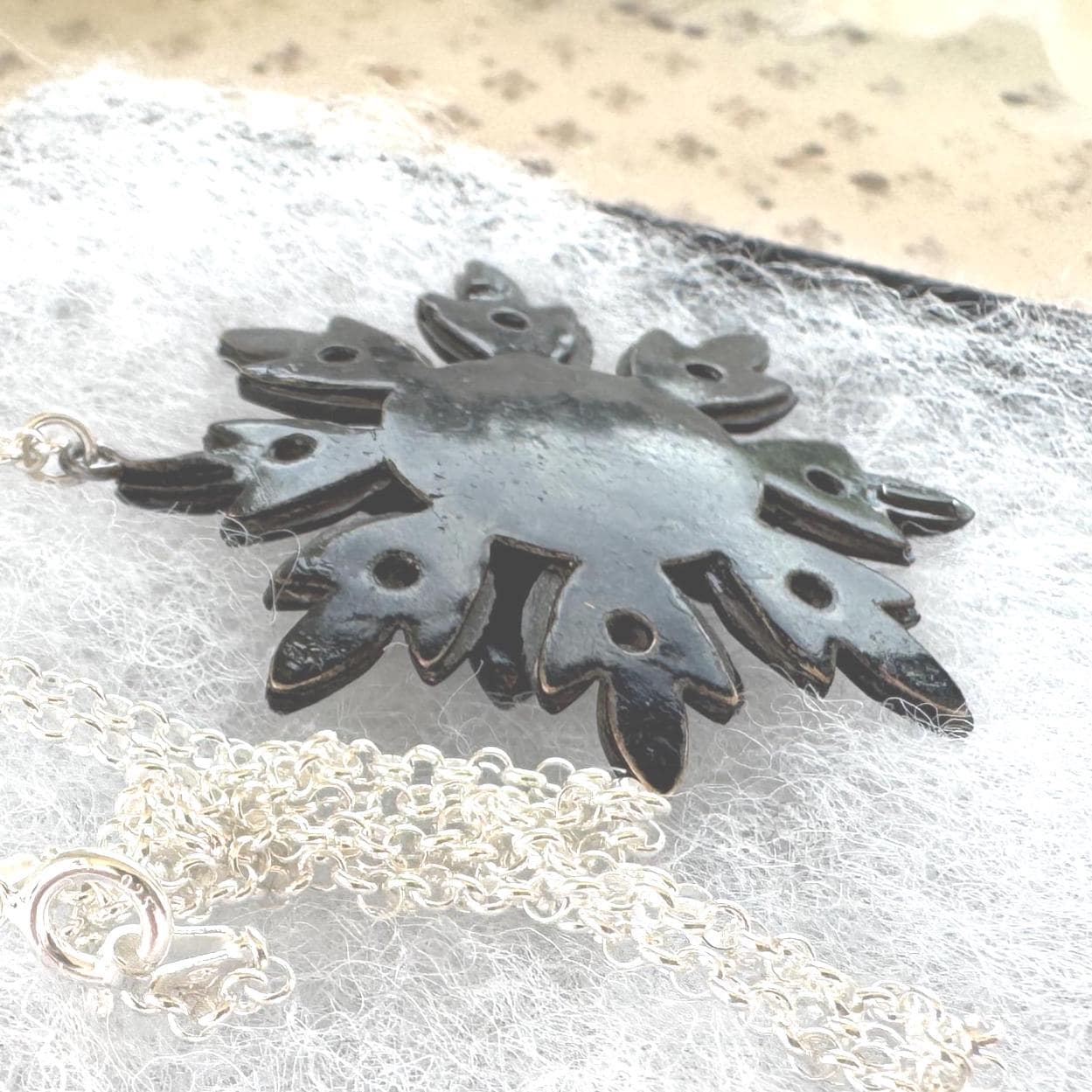 Antique Georgian Black Vauxhall Glass Flower Pendant Necklace: Rare English Regency Jewellery
