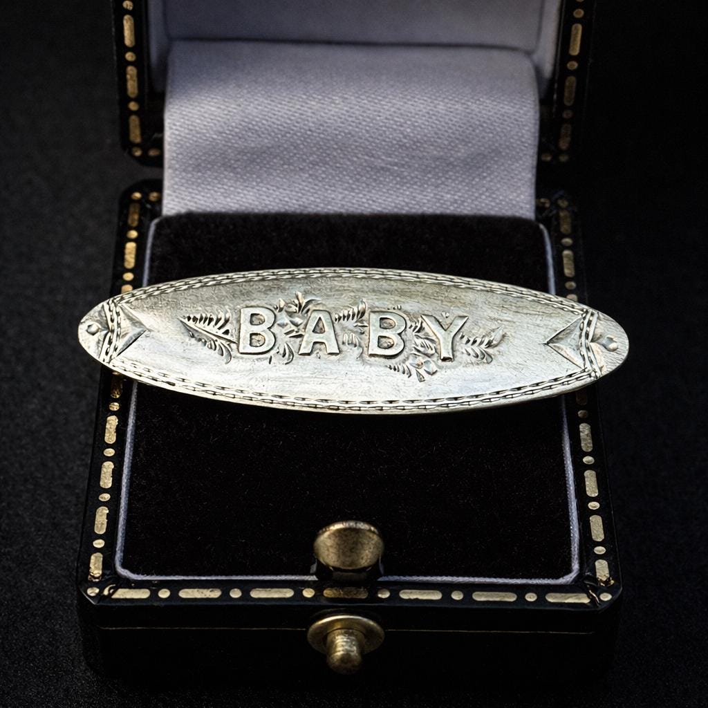 Antique Edwardian English Silver Baby Brooch, Dated 1904