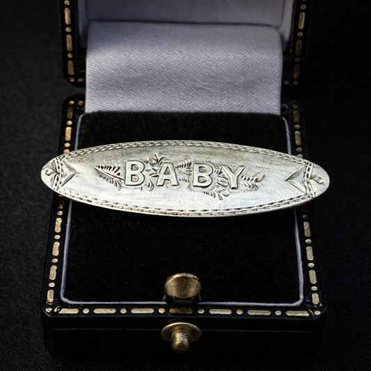 Antique Edwardian English Silver Baby Brooch, Dated 1904