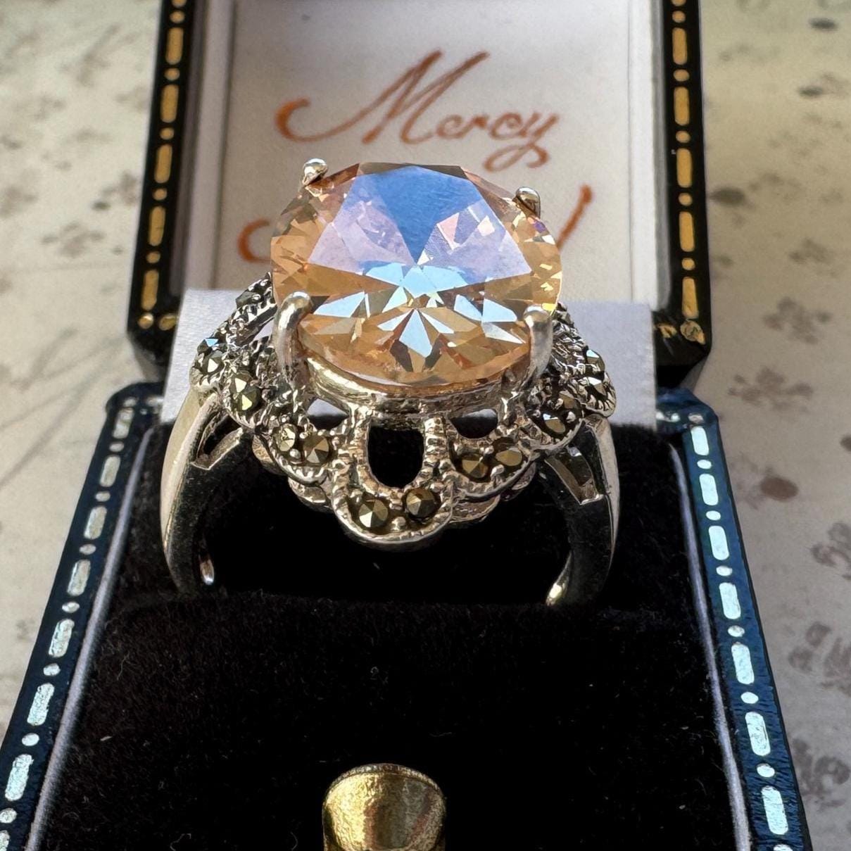 Vintage Sunset Peach Colour-Changing Tourmaline Cocktail Ring in Sterling Silver