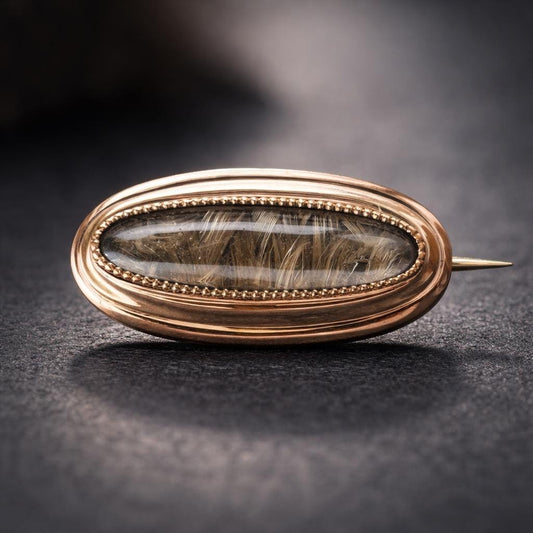 Antique Georgian 15ct Gold Hairwork Keepsake Brooch Circa 1800 : Sentimental Memorial Cravat/Lapel Pin