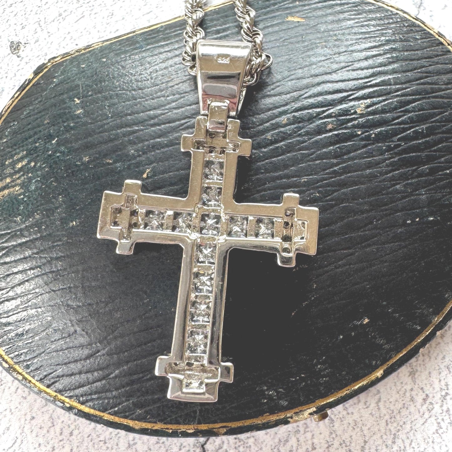Vintage Heavy Sterling Silver Iced Cross Pendant, CZ Hip Hop Style Statement
