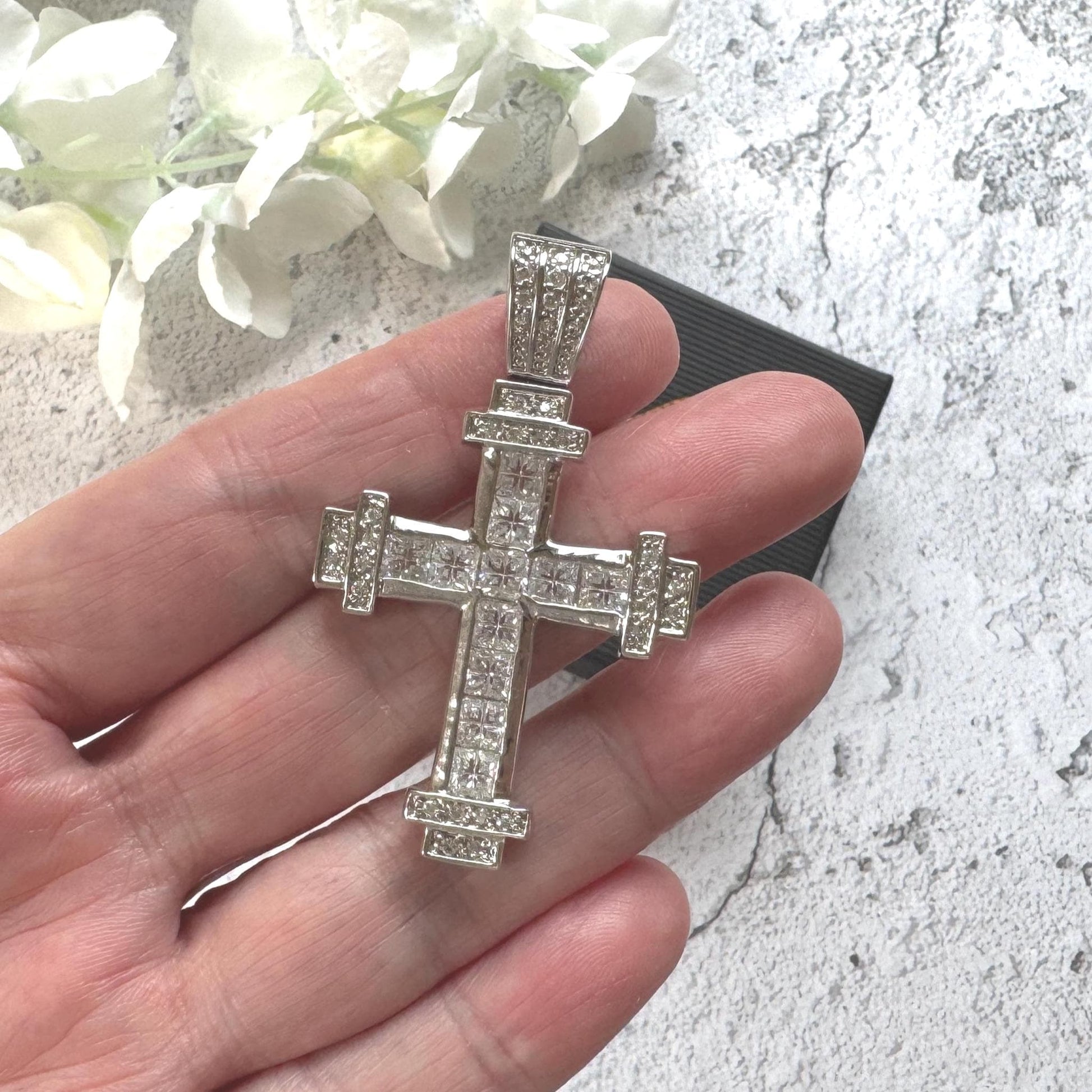 Vintage Heavy Sterling Silver Iced Cross Pendant, CZ Hip Hop Style Statement