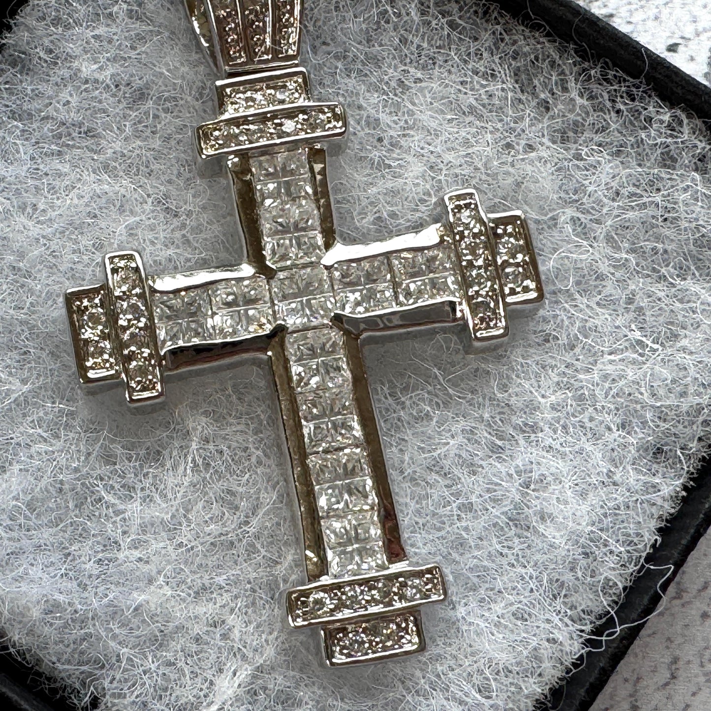Vintage Heavy Sterling Silver Iced Cross Pendant, CZ Hip Hop Style Statement