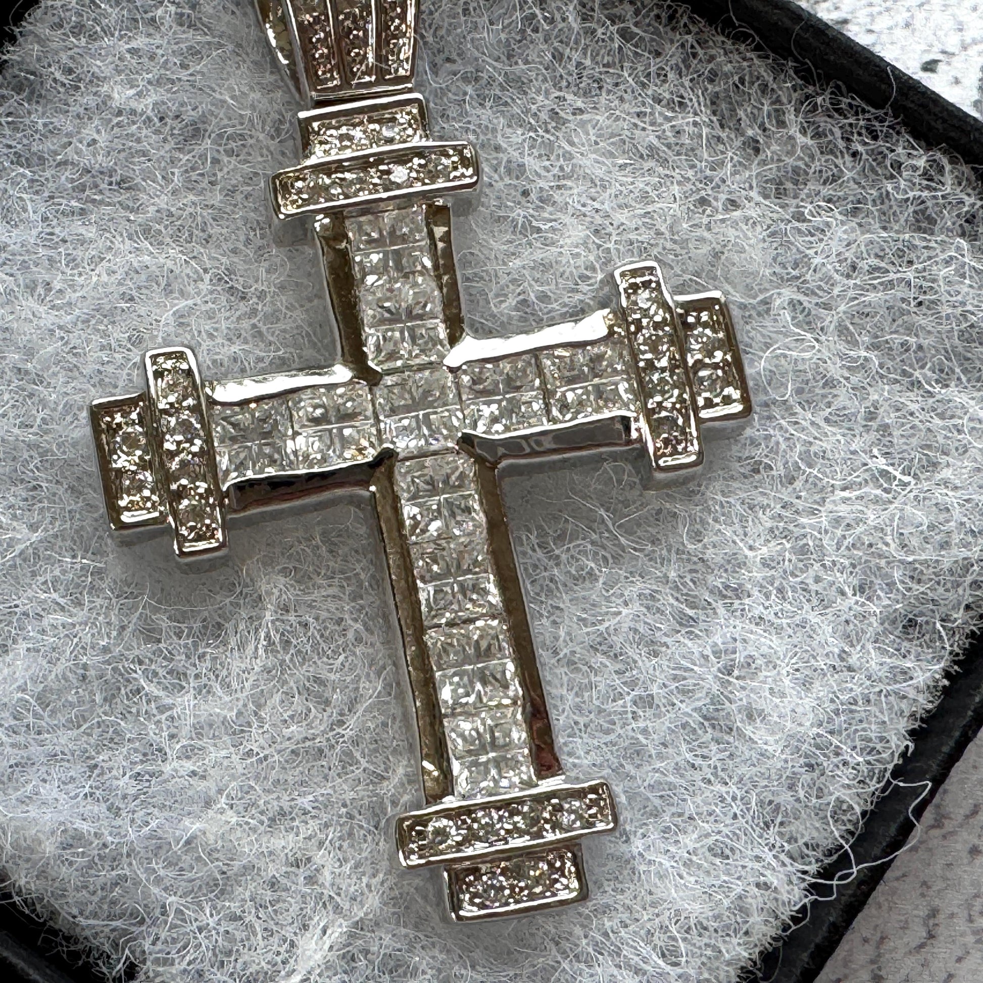 Vintage Heavy Sterling Silver Iced Cross Pendant, CZ Hip Hop Style Statement
