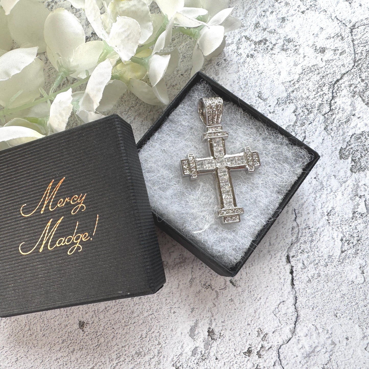 Vintage Heavy Sterling Silver Iced Cross Pendant, CZ Hip Hop Style Statement