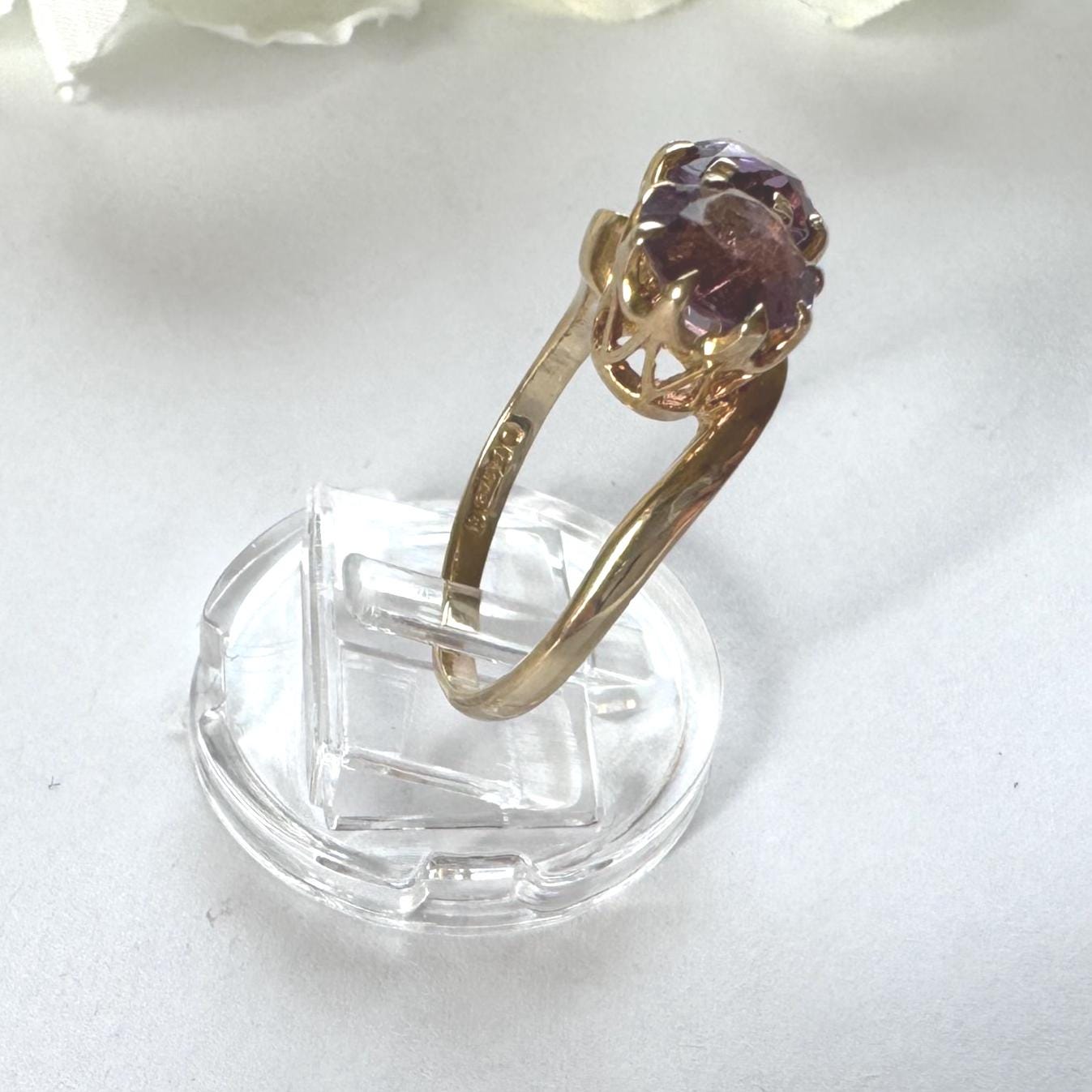 Vintage 9ct Gold Amethyst Toi et Moi Ring, 1966. Two Stone Bypass Engagement Ring