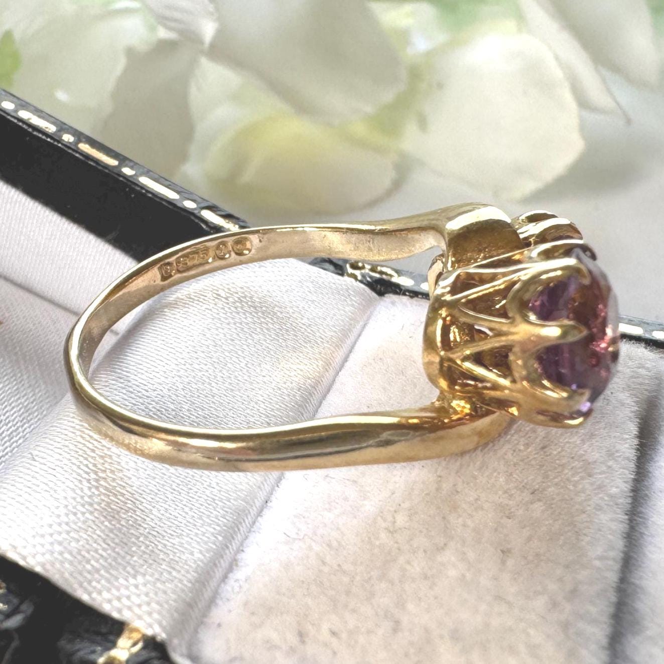 Vintage 9ct Gold Amethyst Toi et Moi Ring, 1966. Two Stone Bypass Engagement Ring