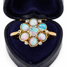 Charger l'image dans la galerie, Antique Victorian Natural Opal &amp; Diamond Daisy Cluster Ring, Size UK T, US 9-1/2
