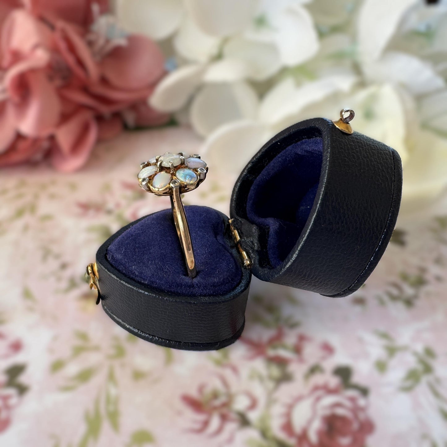 Antique Victorian Natural Opal & Diamond Daisy Cluster Ring, Size UK T, US 9-1/2