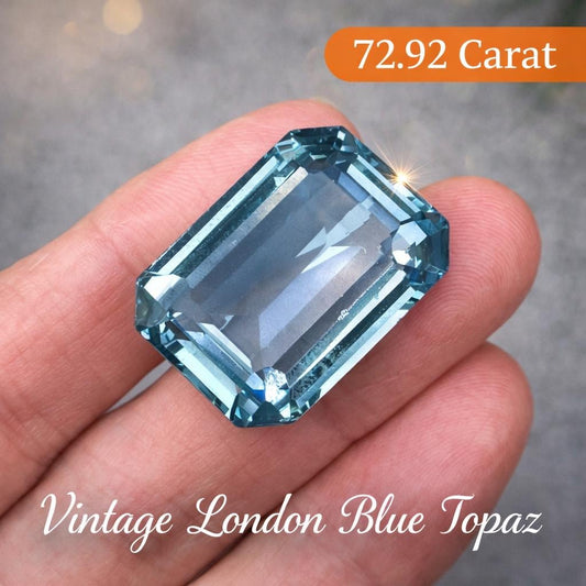 Exceptional 72.92ct London Blue Topaz, Emerald Cut Large Loose Gemstone, Vintage 1970s