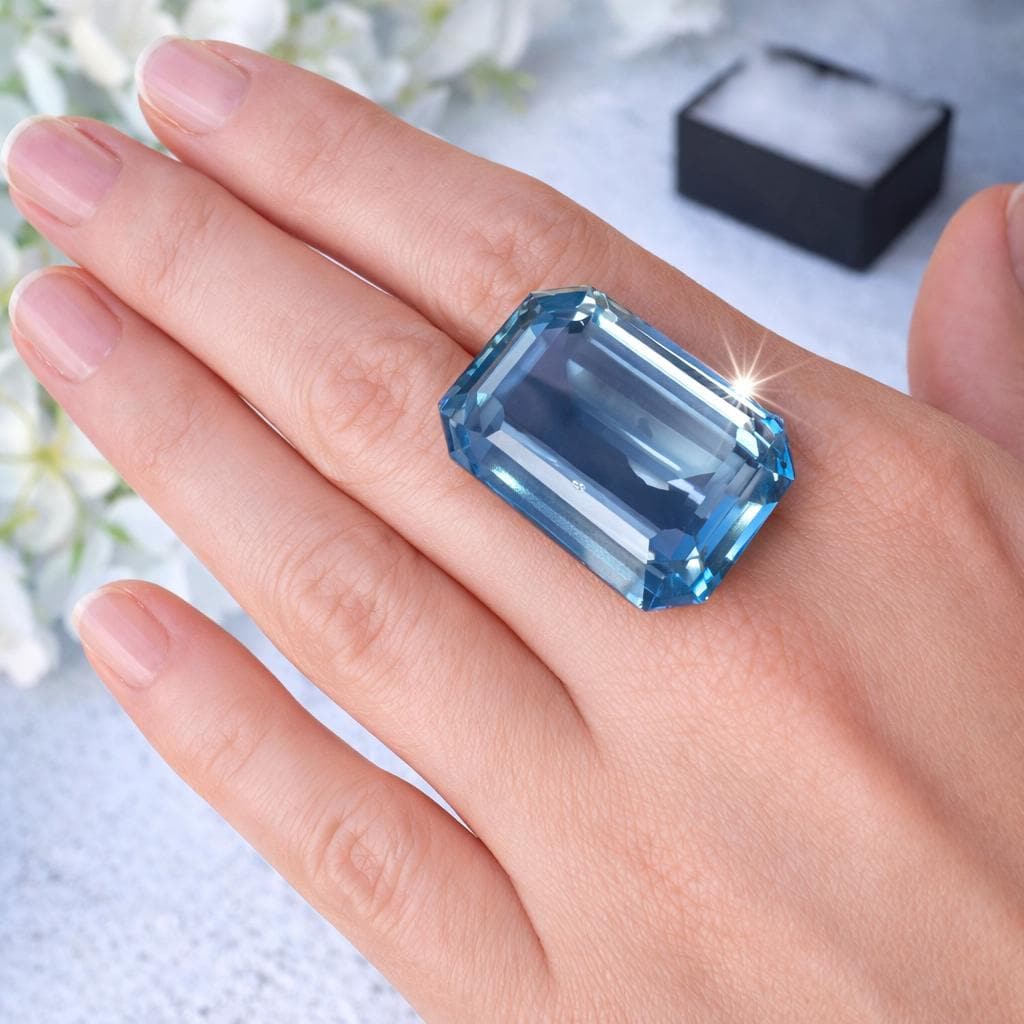 Exceptional 72.92ct London Blue Topaz, Emerald Cut Large Loose Gemstone, Vintage 1970s