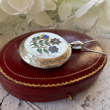 Carica l'immagine nel visualizzatore di Gallery, Vintage Sterling Silver Enamel Floral Locket, Victorian Style Photo Locket Necklace
