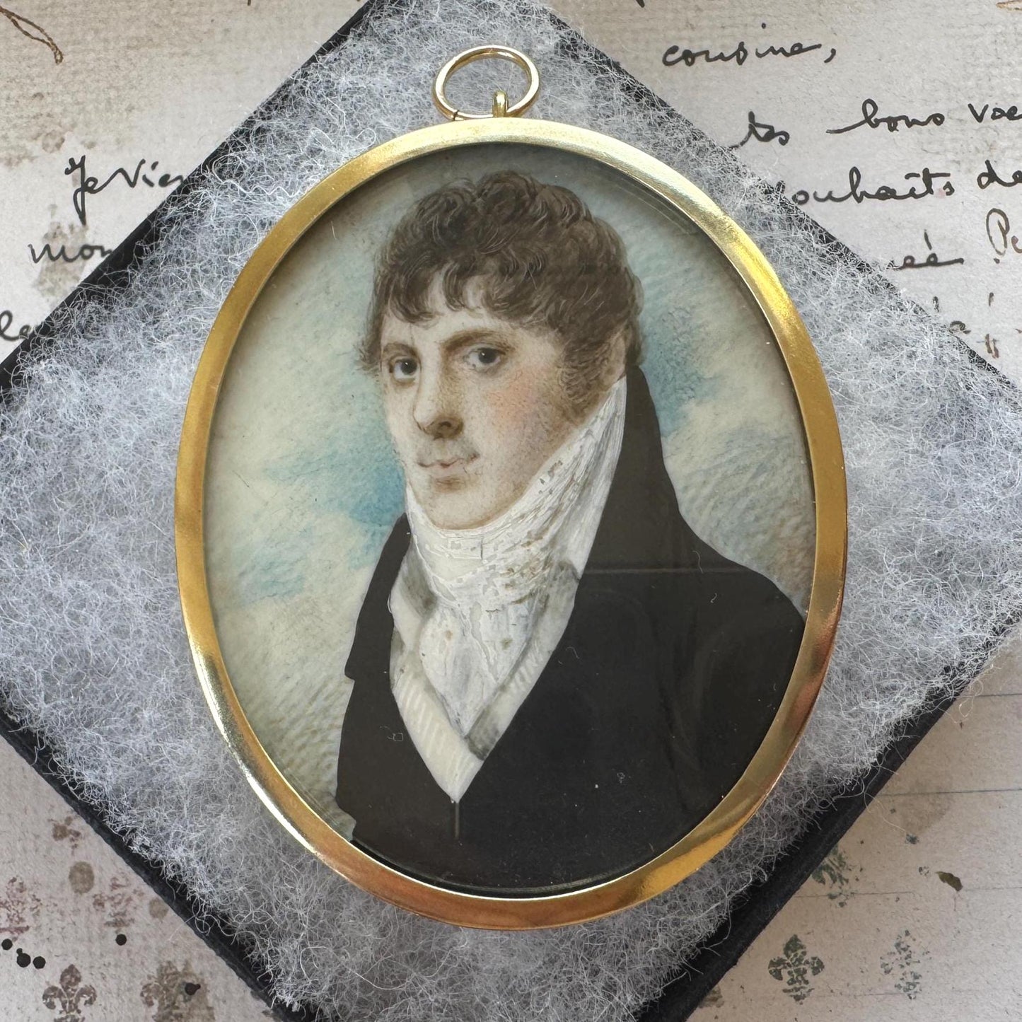 Antique Georgian Portrait Miniature Pendant of a Gentleman: Romantic Regency Keepsake, circa 1805–1820