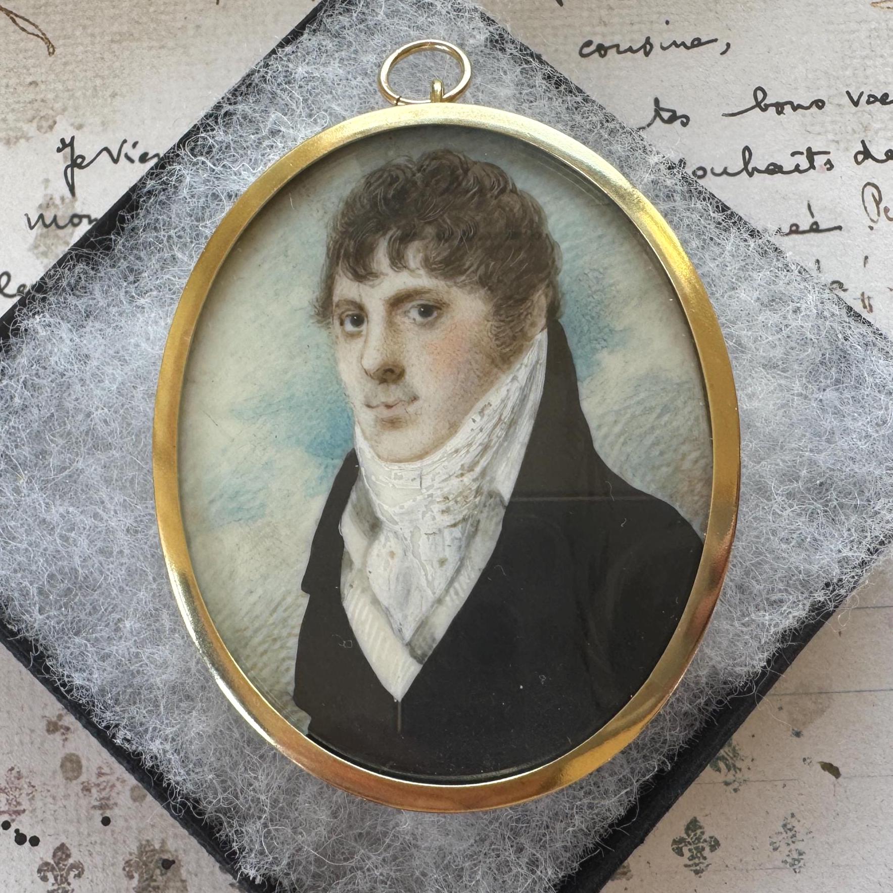 Antique Georgian Portrait Miniature Pendant of a Gentleman: Romantic Regency Keepsake, circa 1805–1820