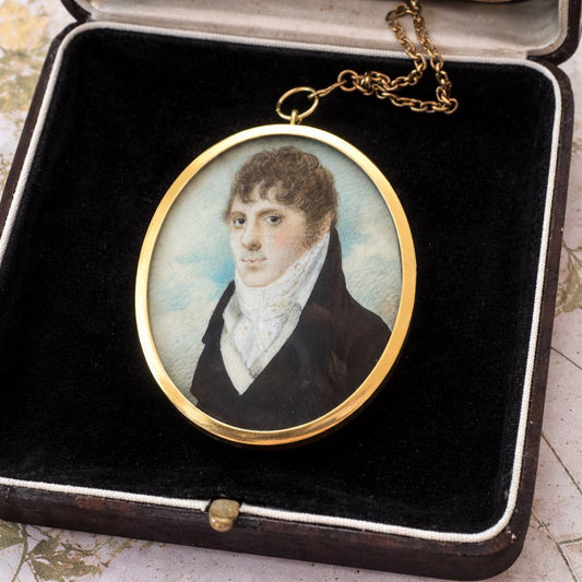 Antique Georgian Portrait Miniature Pendant of a Gentleman: Romantic Regency Keepsake, circa 1805–1820