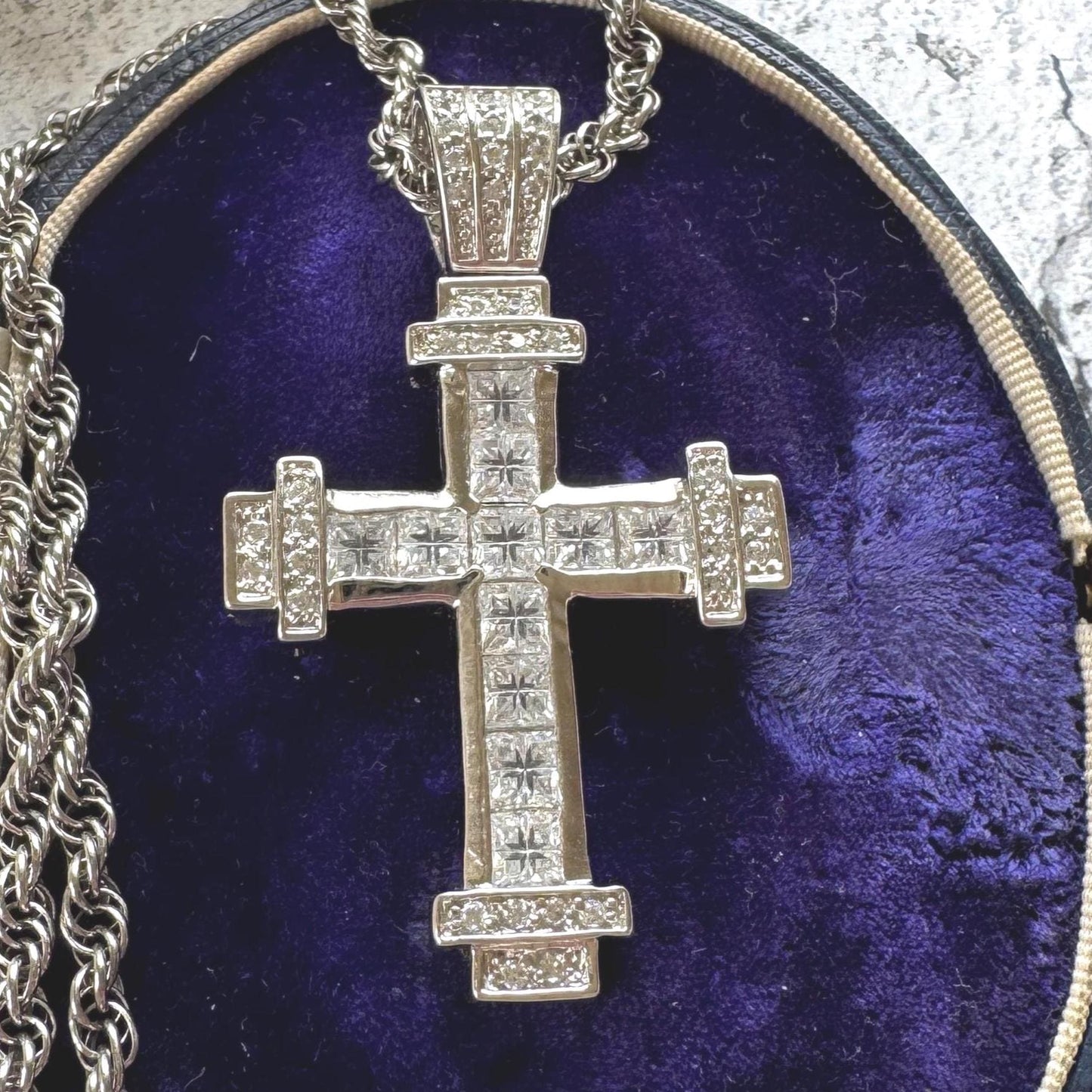 Vintage Heavy Sterling Silver Iced Cross Pendant, CZ Hip Hop Style Statement