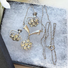 Cargar imagen en el visor de la galería, 1940s Art Deco Sterling Silver Crystal Pendant Necklace Earrings Set: Star-Art, New York
