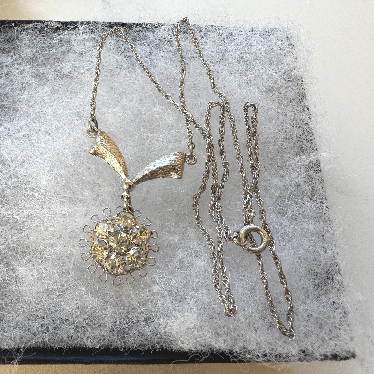 1940s Art Deco Sterling Silver Crystal Pendant Necklace Earrings Set: Star-Art, New York