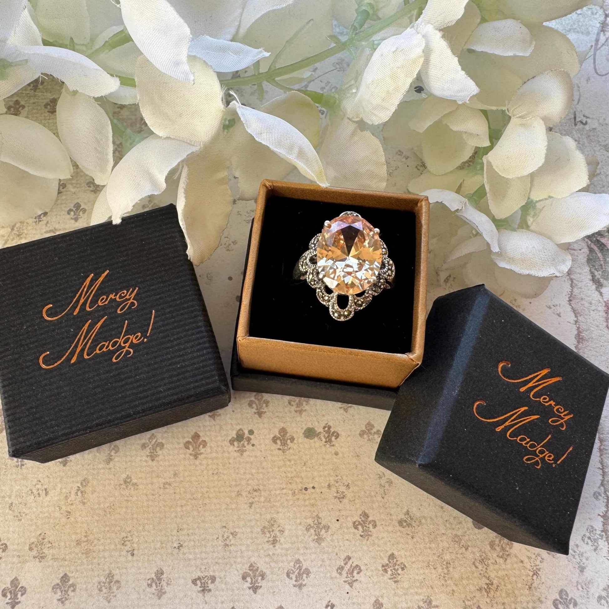 Vintage Sunset Peach Colour-Changing Tourmaline Cocktail Ring in Sterling Silver