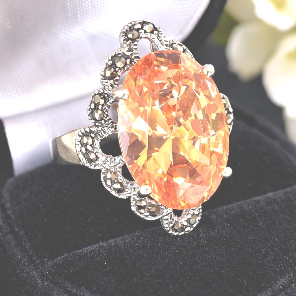 Vintage Sunset Peach Colour-Changing Tourmaline Cocktail Ring in Sterling Silver