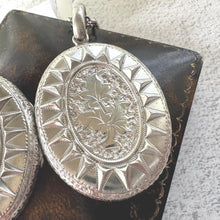 画像をギャラリービューアに読み込む, Victorian Sterling Silver Locket, Engraved and Dated 1875, Oval Antique Photo Keepsake Pendant
