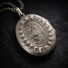 画像をギャラリービューアに読み込む, Victorian Sterling Silver Locket, Engraved and Dated 1875, Oval Antique Photo Keepsake Pendant
