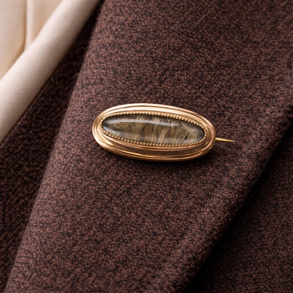 Antique Georgian 15ct Gold Hairwork Keepsake Brooch Circa 1800 : Sentimental Memorial Cravat/Lapel Pin
