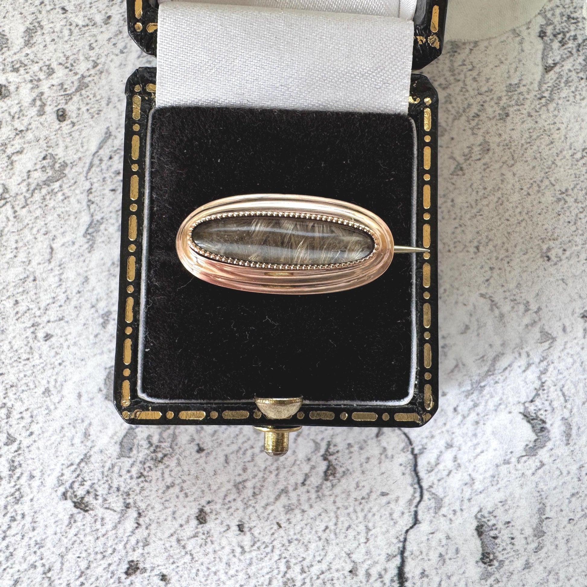 Antique Georgian 15ct Gold Hairwork Keepsake Brooch Circa 1800 : Sentimental Memorial Cravat/Lapel Pin