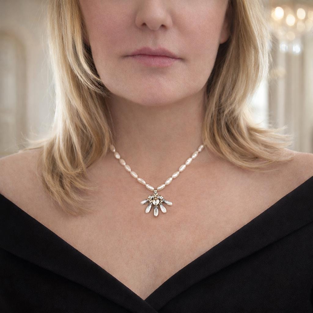 Antique Georgian Pearl & Rose Cut Diamond Pendant Necklace