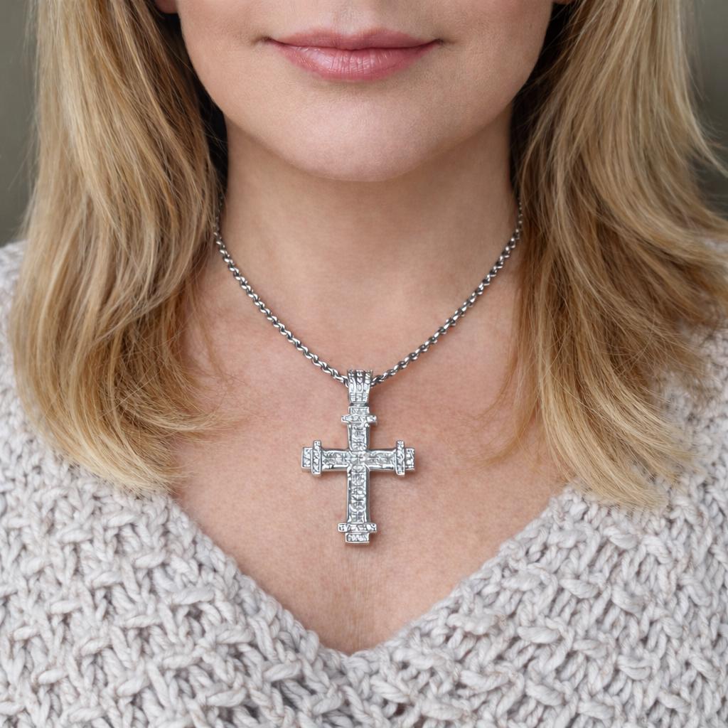 Vintage Heavy Sterling Silver Iced Cross Pendant, CZ Hip Hop Style Statement