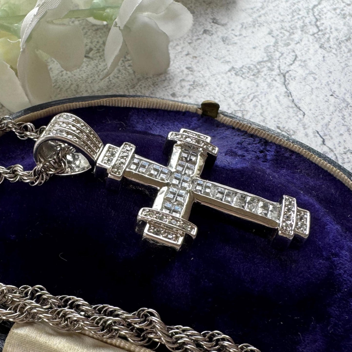 Vintage Heavy Sterling Silver Iced Cross Pendant, CZ Hip Hop Style Statement