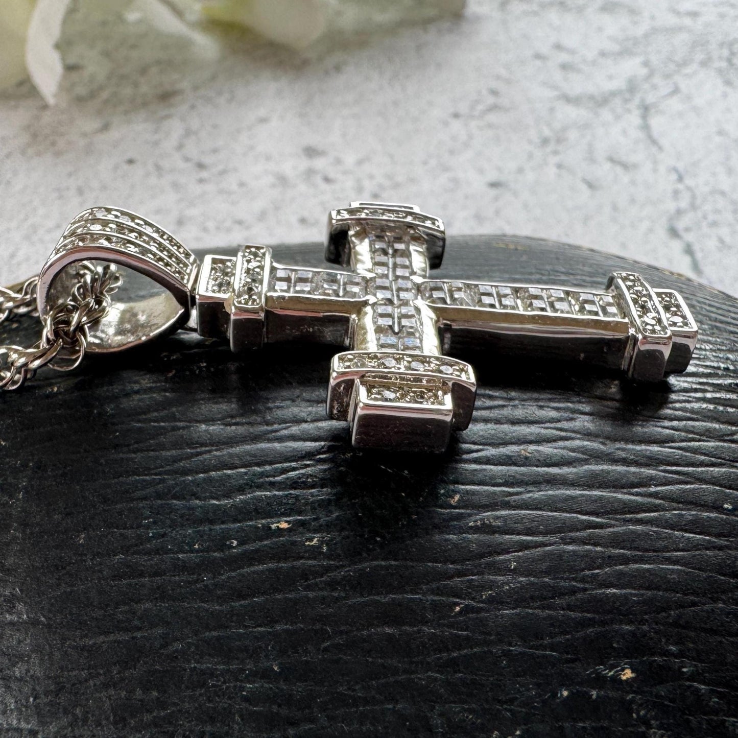 Vintage Heavy Sterling Silver Iced Cross Pendant, CZ Hip Hop Style Statement