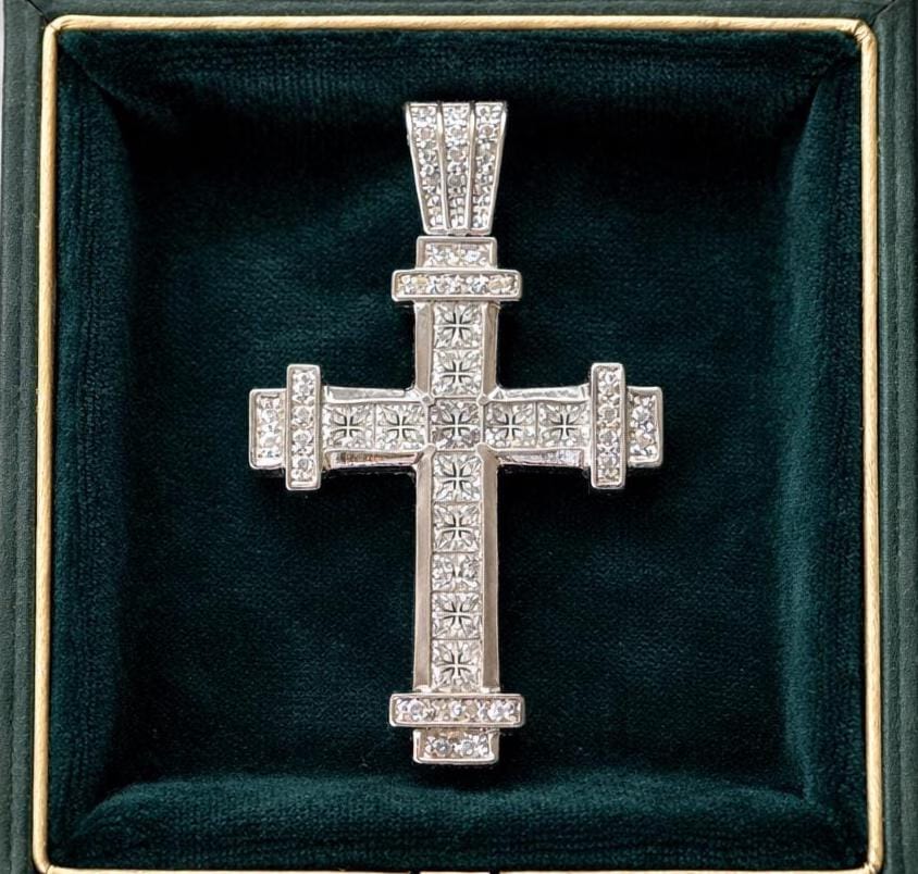 Vintage Heavy Sterling Silver Iced Cross Pendant, CZ Hip Hop Style Statement