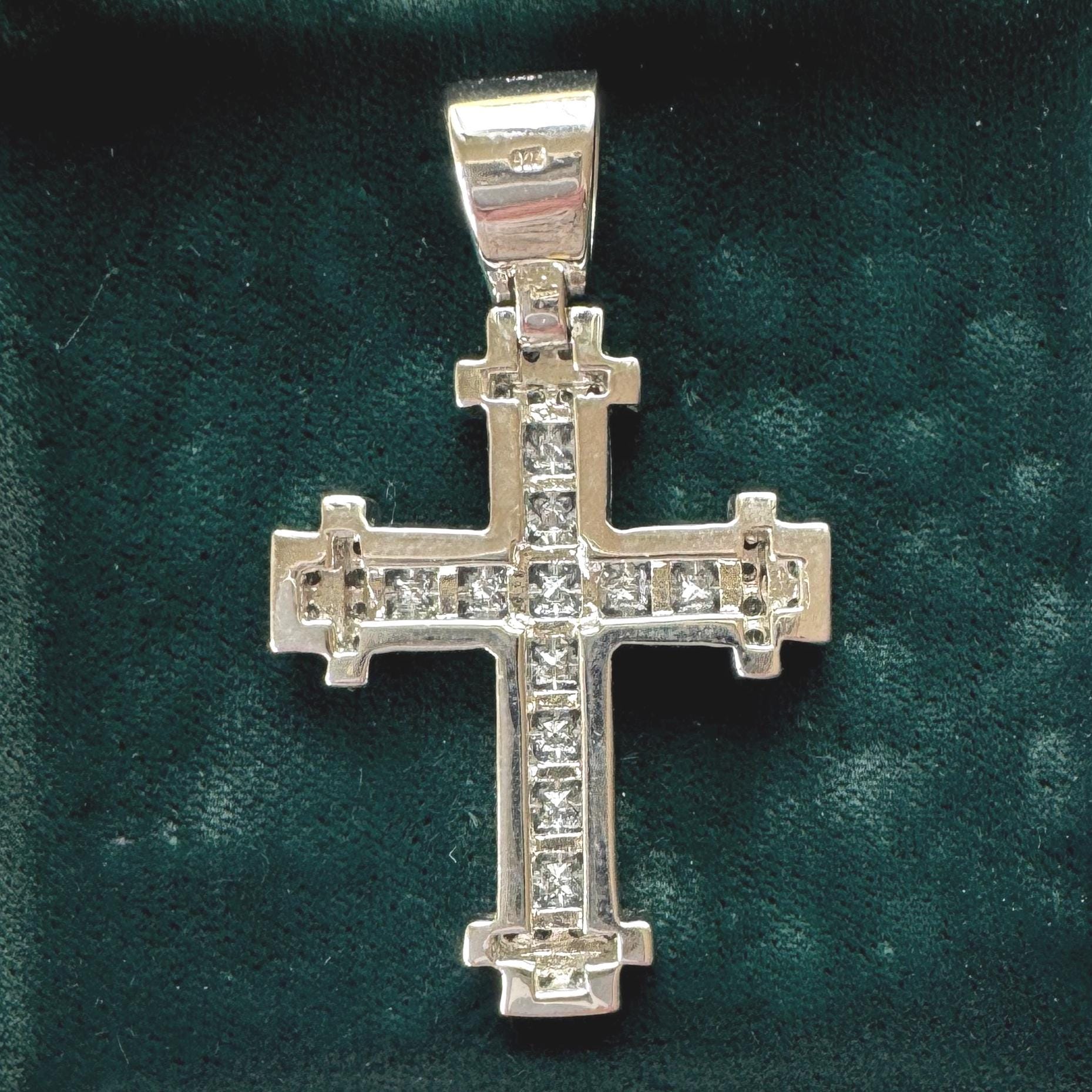 Vintage Heavy Sterling Silver Iced Cross Pendant, CZ Hip Hop Style Statement