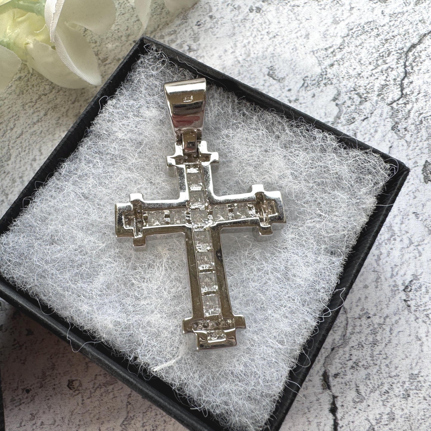 Vintage Heavy Sterling Silver Iced Cross Pendant, CZ Hip Hop Style Statement