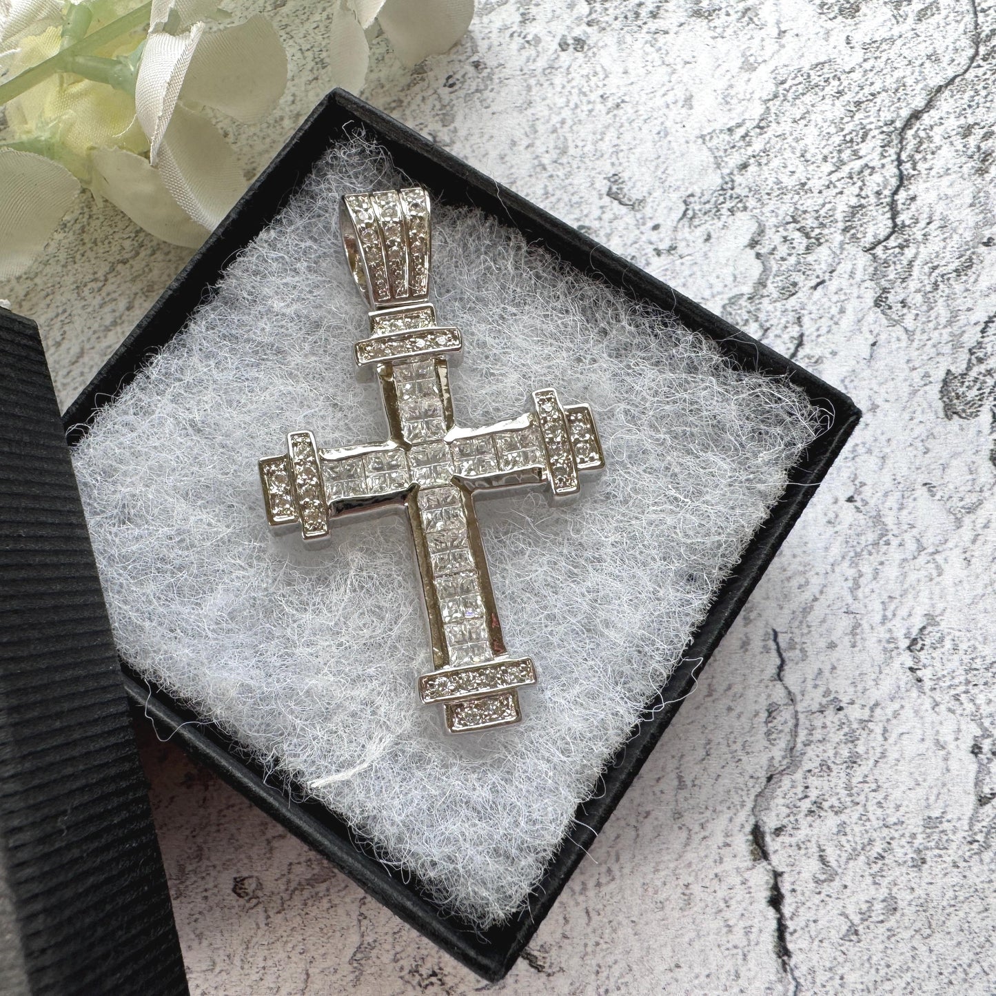 Vintage Heavy Sterling Silver Iced Cross Pendant, CZ Hip Hop Style Statement