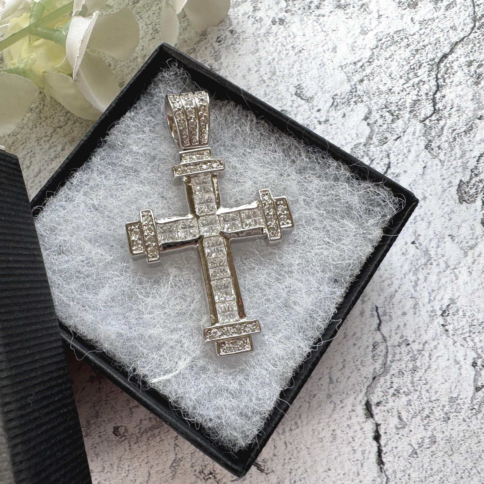 Vintage Heavy Sterling Silver Iced Cross Pendant, CZ Hip Hop Style Statement