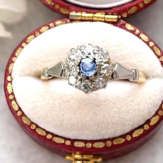 Antique 1920s Sapphire Diamond Cluster Ring