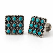 Cargar imagen en el visor de la galería, Vintage Zuni Silver Petit Point Turquoise Cluster Earrings
