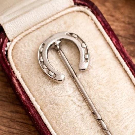 Antique Victorian Sterling Silver Lucky Horseshoe Stick Pin, Circa 1890