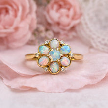 Charger l'image dans la galerie, Antique Victorian Natural Opal &amp; Diamond Daisy Cluster Ring, Size UK T, US 9-1/2
